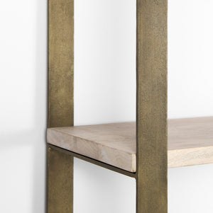 Mercana Taunton Industrial Six-Shelf Unit: Stylish Vertical Storage for Modern and Rustic Interiors, 90" Tall Light Brown Wood | Gold Metal 69230-AB