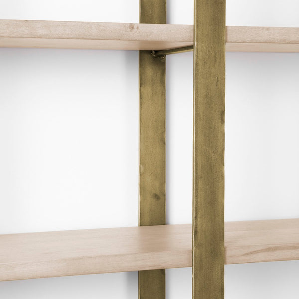 Mercana Taunton Industrial Six-Shelf Unit: Stylish Vertical Storage for Modern and Rustic Interiors, 90" Tall Light Brown Wood | Gold Metal 69230-AB