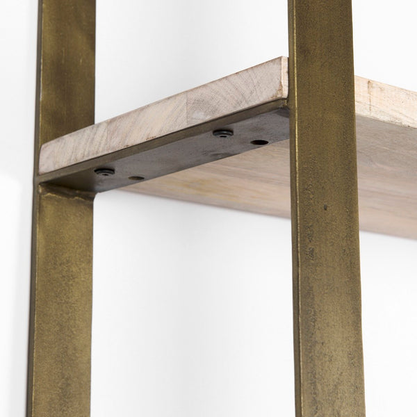 Mercana Taunton Industrial Six-Shelf Unit: Stylish Vertical Storage for Modern and Rustic Interiors, 90" Tall Light Brown Wood | Gold Metal 69230-AB