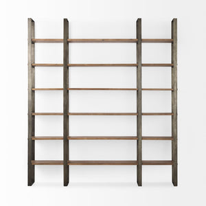 Mercana Taunton Industrial Six-Shelf Unit: Stylish Vertical Storage for Modern and Rustic Interiors, 90" Tall Brown Wood | Nickel Metal 69231-AB
