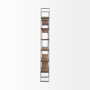 Mercana Taunton Industrial Six-Shelf Unit: Stylish Vertical Storage for Modern and Rustic Interiors, 90" Tall Brown Wood | Nickel Metal 69231-AB