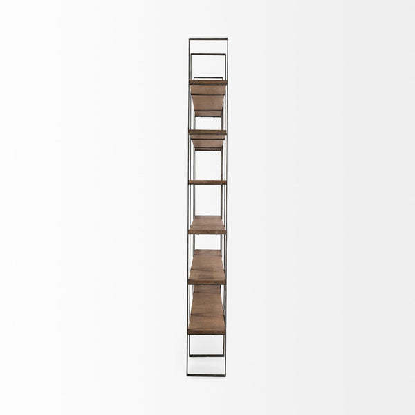 Mercana Taunton Industrial Six-Shelf Unit: Stylish Vertical Storage for Modern and Rustic Interiors, 90" Tall Brown Wood | Nickel Metal 69231-AB