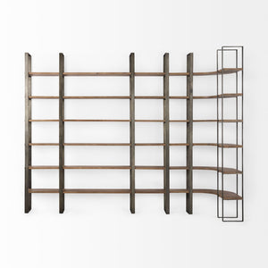 Mercana Taunton Industrial Six-Shelf Unit: Stylish Vertical Storage for Modern and Rustic Interiors, 90" Tall Brown Wood | Nickel Metal 69231-AB