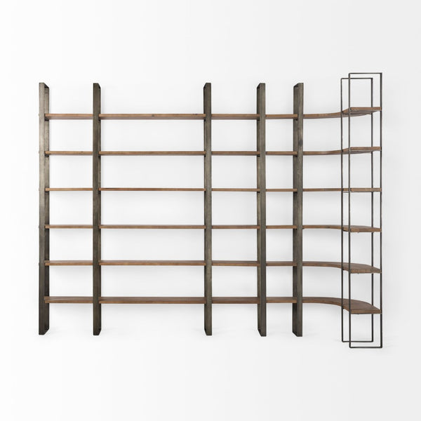 Mercana Taunton Industrial Six-Shelf Unit: Stylish Vertical Storage for Modern and Rustic Interiors, 90" Tall Brown Wood | Nickel Metal 69231-AB