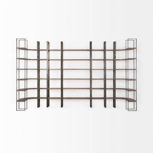 Mercana Taunton Industrial Six-Shelf Unit: Stylish Vertical Storage for Modern and Rustic Interiors, 90" Tall Brown Wood | Nickel Metal 69231-AB
