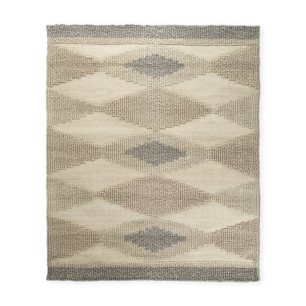 Mercana Emory Hand-Woven Gray Wool Rug - Textured Geometric Design Perfect for Modern and Boho Interiors Diamond Patterned Wool | 8x10 69500