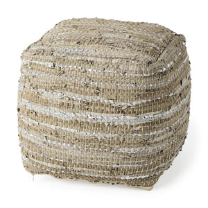 Mercana Aadhya Elegant Leather and Cotton Pouf - Versatile Accent Piece for Modern and Boho Décor Styles 69501