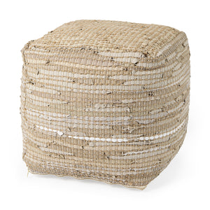 Mercana Aalia 16.0L x 16.0W x 16.0H Beige Leather and Jute Pouf 69503