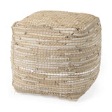 Aalia 16.0L x 16.0W x 16.0H Beige Leather and Jute Pouf