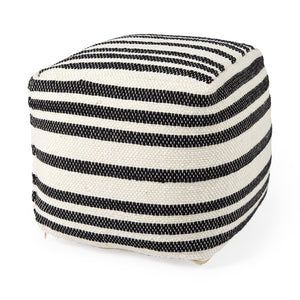 Mercana Aanya 16.0L x 16.0W x 16.0H Black/White striped Wool and Cotton Pouf 69504