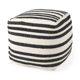 Aanya 16.0L x 16.0W x 16.0H Black/White striped Wool and Cotton Pouf