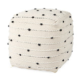 Amaira 16.0L x 16.0W x 16.0H Cream/Black/White patterned Wool and Cotton Pouf