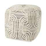 Mercana Amaya 16.0L x 16.0W x 16.0H Cream/Black/Gray Wool and Cotton Pouf 69507