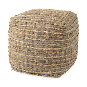 Mercana Binita  16.0L x 16.0W x 16.0H  Gray/Brown Hemp Wool and Cotton Pouf 69509