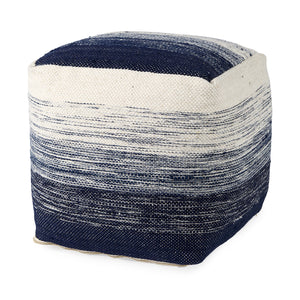 Mercana Damini 18.5L x 18.5W x 18.1H Blue/Cream Wool and Cotton Pouf 69510