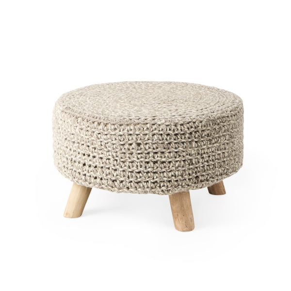 Mercana Bina Versatile Wool Stool with Solid Wood Legs – Timeless Accent for Modern Living Spaces Taupe Wool | Brown Wood | 24L 69512