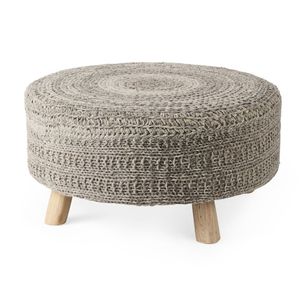 Mercana Bina Versatile Wool Stool with Solid Wood Legs – Timeless Accent for Modern Living Spaces Dark Gray Wool | Brown Wood 69513