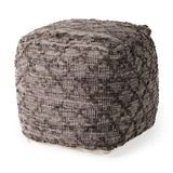 Falguni 16.0L x 16.0W x 16.0H Gray Leather and Cotton Patterned Pouf