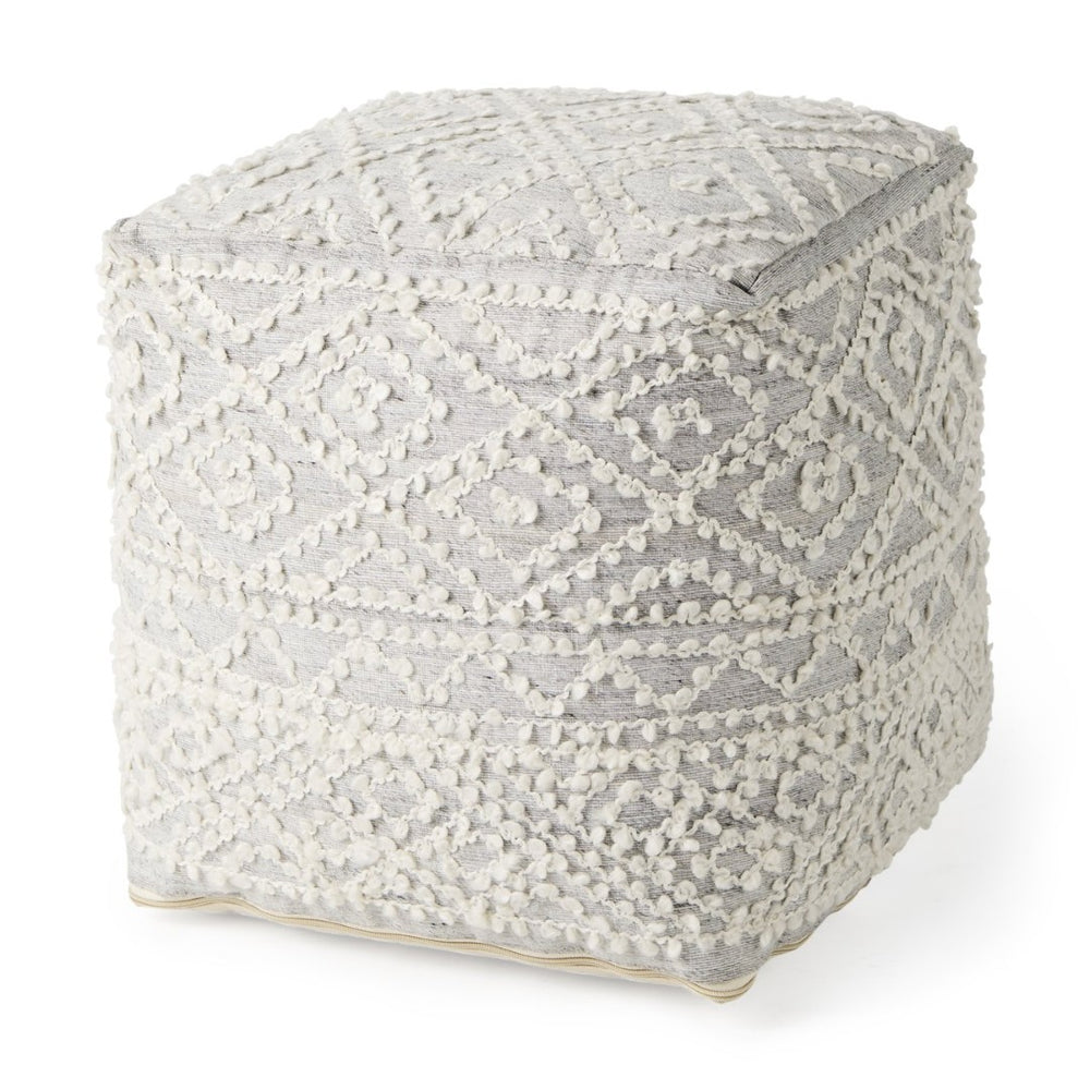 Mercana Farida Light Gray Patterned Pouf - Stylish Accent for Coastal & Modern Farmhouse Interiors, 16" Square 69522