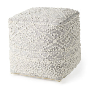 Mercana Farida Light Gray Patterned Pouf - Stylish Accent for Coastal & Modern Farmhouse Interiors, 16" Square 69522