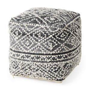 Mercana Farida  16.0L x 16.0W x 16.0H Dark Gray Wool and Polyester Patterned Pouf 69523