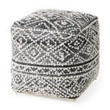 Farida  16.0L x 16.0W x 16.0H Dark Gray Wool and Polyester Patterned Pouf