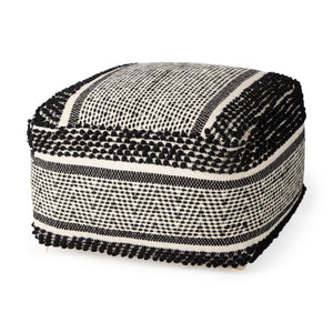 Mercana Garima  22.0L x 22.0W x 14.0H Black/White Wool and Cotton Patterned Pouf 69524