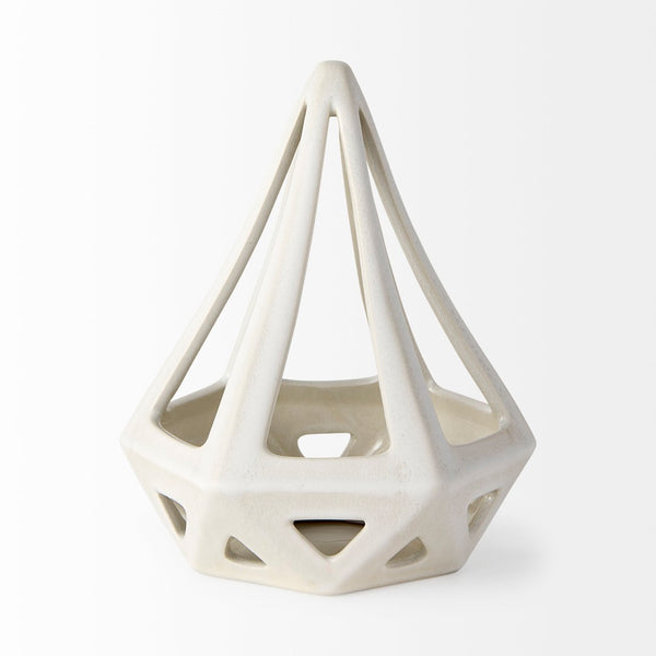 Mercana Hood Modern Geometric Ceramic Accent - Glossy White Sculptural Object for Stylish Home Decor White Ceramic | 9H 69477