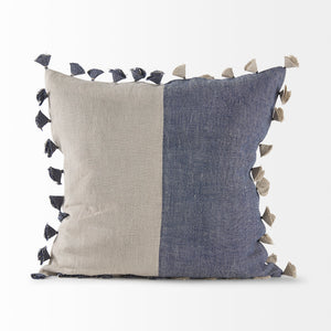 Mercana Joelle 18.0L x 18.0W x 0.2H Blue and Beige Color Blocked W/Tassels Squre Decorative Pillow Cover 69415