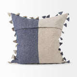 Mercana Joelle 18.0L x 18.0W x 0.2H Blue and Beige Color Blocked W/Tassels Squre Decorative Pillow Cover 69415