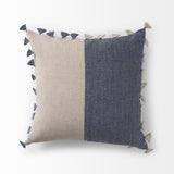 Mercana Joelle 18.0L x 18.0W x 0.2H Blue and Beige Color Blocked W/Tassels Squre Decorative Pillow Cover 69415