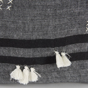 Mercana Sibyl Decorative Pillow Cover - Chic Striped Design with White Fringe for Modern and Boho Interiors Black Fabric | 13L x 21W 69418
