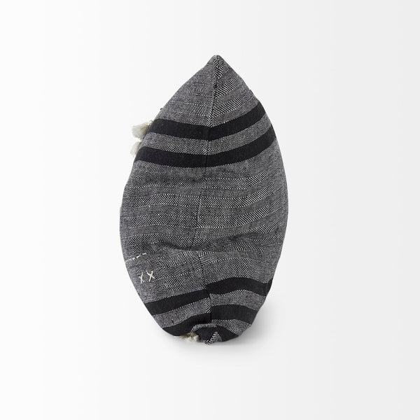 Mercana Sibyl Decorative Pillow Cover - Chic Striped Design with White Fringe for Modern and Boho Interiors Black Fabric | 18L x 18W 69419