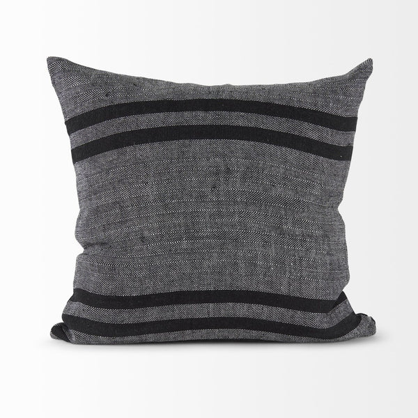 Mercana Sibyl Decorative Pillow Cover - Chic Striped Design with White Fringe for Modern and Boho Interiors Black Fabric | 18L x 18W 69419