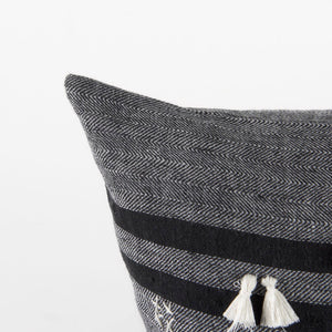 Mercana Sibyl Decorative Pillow Cover - Chic Striped Design with White Fringe for Modern and Boho Interiors Black Fabric | 18L x 18W 69419