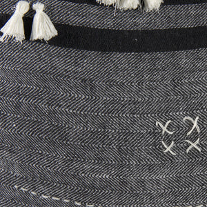 Mercana Sibyl Decorative Pillow Cover - Chic Striped Design with White Fringe for Modern and Boho Interiors Black Fabric | 18L x 18W 69419