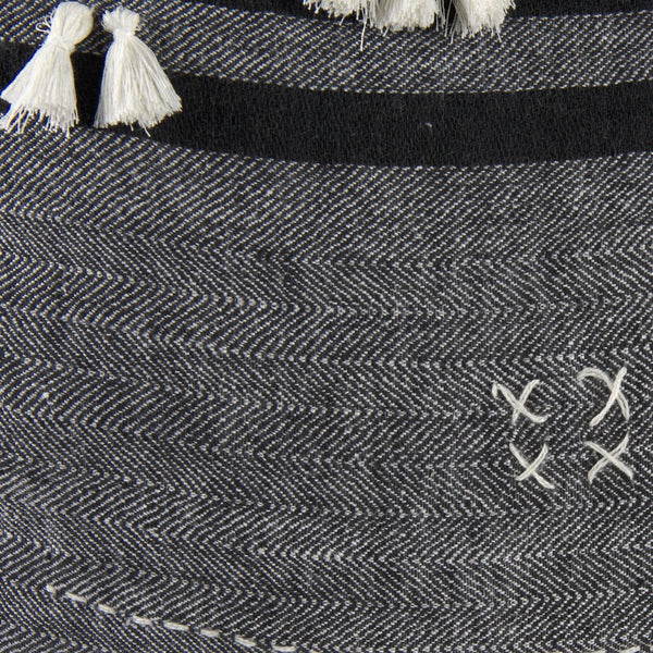 Mercana Sibyl Decorative Pillow Cover - Chic Striped Design with White Fringe for Modern and Boho Interiors Black Fabric | 18L x 18W 69419