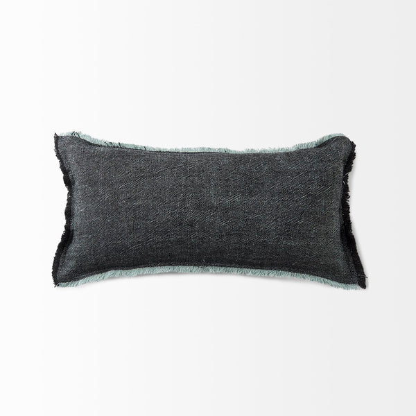 Mercana Malia Decorative Pillow Cover with Playful Fringe for Modern and Urban Home Décor Accents Black/Teal Fabric | 14x26 69436