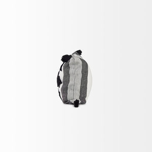 Mercana Kimia Chic Herringbone Decorative Pillow Cover with Fringed Edges for Modern Boho Home Decor White/Black Fabric | 14x26 69438