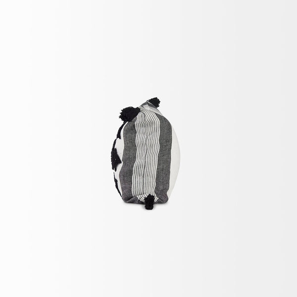 Mercana Kimia Chic Herringbone Decorative Pillow Cover with Fringed Edges for Modern Boho Home Decor White/Black Fabric | 14x26 69438