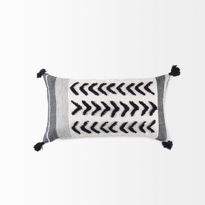 Mercana Kimia Chic Herringbone Decorative Pillow Cover with Fringed Edges for Modern Boho Home Decor White/Black Fabric | 14x26 69438