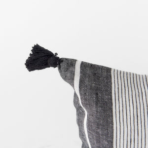 Mercana Kimia Chic Herringbone Decorative Pillow Cover with Fringed Edges for Modern Boho Home Decor White/Black Fabric | 14x26 69438