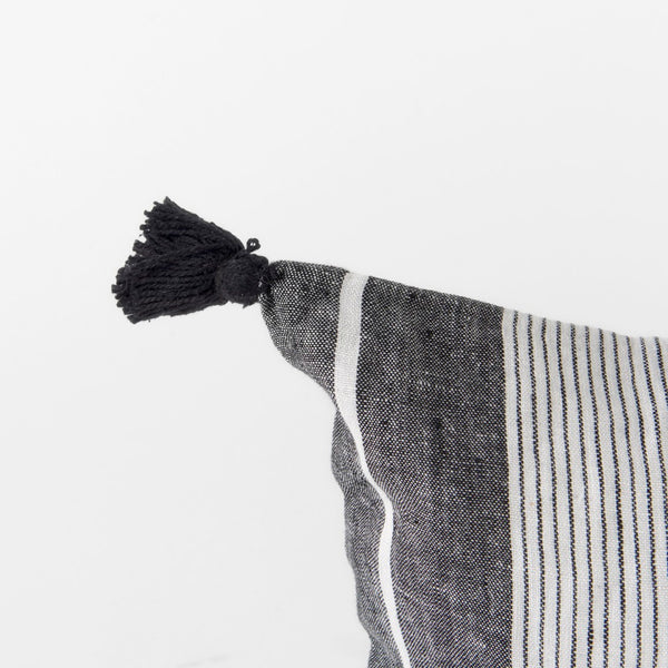 Mercana Kimia Chic Herringbone Decorative Pillow Cover with Fringed Edges for Modern Boho Home Decor White/Black Fabric | 14x26 69438