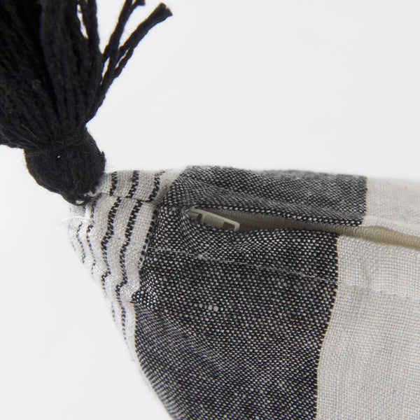 Mercana Kimia Chic Herringbone Decorative Pillow Cover with Fringed Edges for Modern Boho Home Decor White/Black Fabric | 14x26 69438