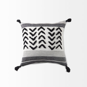 Mercana Kimia Chic Herringbone Decorative Pillow Cover with Fringed Edges for Modern Boho Home Decor White/Black Fabric | 20x20 69439