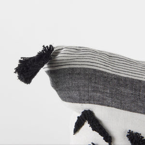 Mercana Kimia Chic Herringbone Decorative Pillow Cover with Fringed Edges for Modern Boho Home Decor White/Black Fabric | 20x20 69439