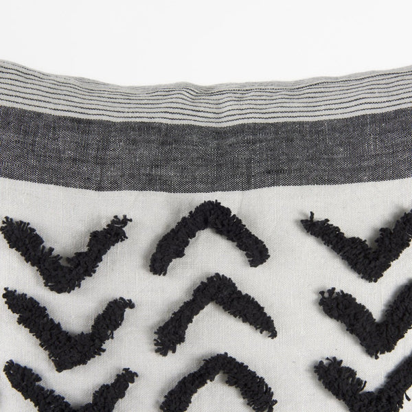 Mercana Kimia Chic Herringbone Decorative Pillow Cover with Fringed Edges for Modern Boho Home Decor White/Black Fabric | 20x20 69439
