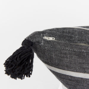 Mercana Kimia Chic Herringbone Decorative Pillow Cover with Fringed Edges for Modern Boho Home Decor White/Black Fabric | 20x20 69439