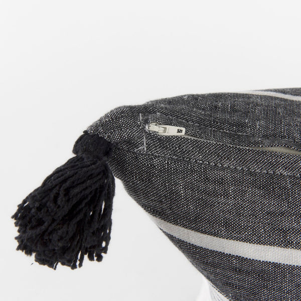 Mercana Kimia Chic Herringbone Decorative Pillow Cover with Fringed Edges for Modern Boho Home Decor White/Black Fabric | 20x20 69439