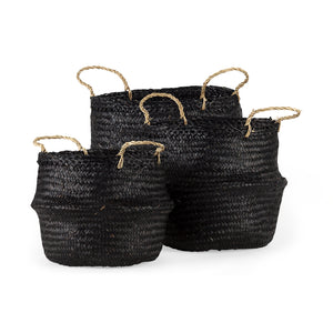 Mercana Ella 9.8L x 9.8W x 11.0H (Set of 3) Black Seagrass Basket W/ Light Brown Handles  69581